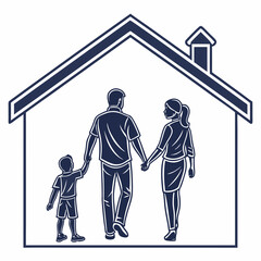 Illustration of a family walking into a house