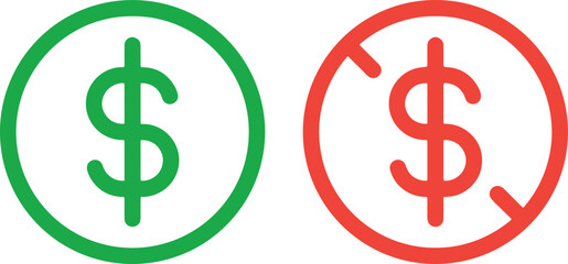 dollar, sign, money, currency, finance, icon, symbol, green, red, circle, no, forbidden, prohibited, allowed, cost, price, payment, transaction, business, economy, financial, graphic, design, isolated