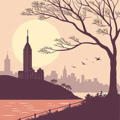 city skyline in the morning