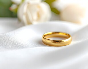 Elegant Gold Wedding Ring on White Fabric