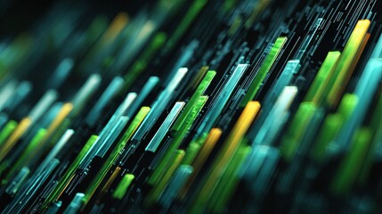 Abstract Ascending Bar Graph with Vibrant Greens and Blues Data Visualization and Futuristic Technology Concept