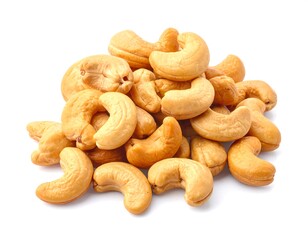 Pile of cashews on white background