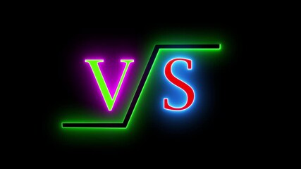 4k animation neon sign glowing  VS background. Versus screen futuristic a neon text animation. VS versus bars neon glowing a text animation on black background  - Powered by Adobe