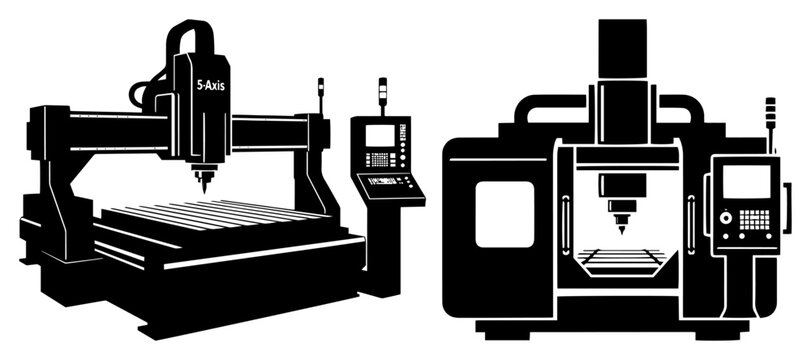 Industrial Cnc Machine Silhouette Vector Set