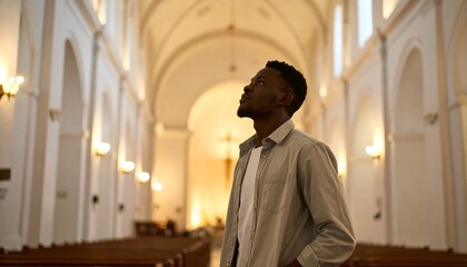 Man in church looking upward