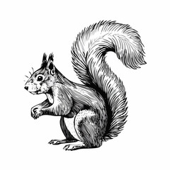 Obraz premium Vintage engraving isolated squirrel set illustration ink sketch. Forest background animal silhouette art. Black and white hand drawn image