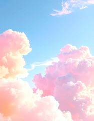 Pastel pink and peach clouds against a vibrant light blue sky