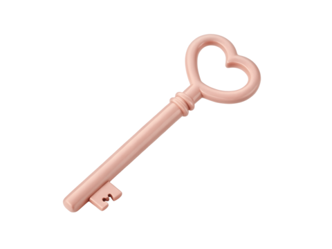 Rose gold heart key isolated on transparent background