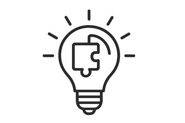 Idea and solution icon. Light bulb with jigsaw puzzle piece. Concept for creativity, innovation, problem-solving. Metaphor for business strategy, inspiration, connection, thinking.