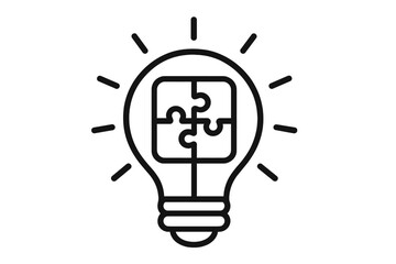 Lightbulb with puzzle icon. Creative idea, problem solving, innovation concept. Metaphor for strategy, brainstorming, teamwork, solution and thinking process. Jigsaw.