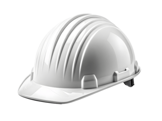 A white hard hat isolated on transparent background is displayed