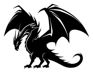 Mythical Black Dragon Silhouette Icon
