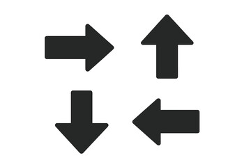 Arrow icon set. Simple flat vector of up, down, left, right pointers. Geometric symbols for direction, navigation, UI design. Black shapes for web or app. Modern element.