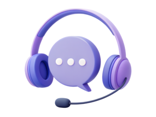 Headphones with a chat bubble isolated on transparent background