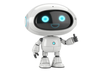 Cute white robot giving a thumbs up isolated on transparent background