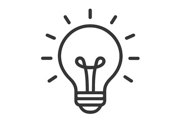 Light bulb line icon for idea, solution, and thinking concepts. Shining lamp symbol representing creativity, knowledge, innovation, and inspiration. Simple electric light vector.