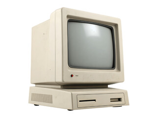 Vintage computer isolated on transparent background shows retro technology