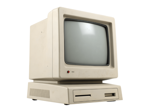 Vintage computer isolated on transparent background shows retro technology - Powered by Adobe