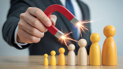 Magnet Attracts Wooden Figure Person Growth Concept Business Strategy