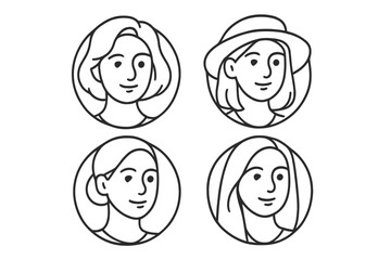 Woman face line art logo collection. Set of female portraits. Abstract minimal girl head icon bundle. Vector illustration for beauty salon, spa, fashion, cosmetic brand.