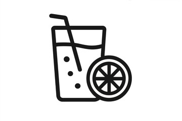 Lemonade juice line icon. Fresh citrus drink in glass with straw. Summer cold cocktail symbol. Refreshing beverage concept for menu, web, app. Healthy fruit vector logo.