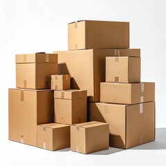 Stacked cardboard boxes of various sizes