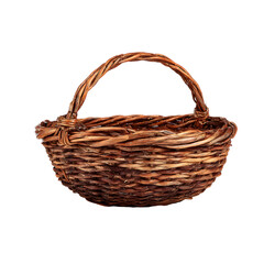 Rustic woven basket with handle, perfect for farmhouse decor, storage, or harvesting bountiful produce, evoking natural charm and simple elegance.