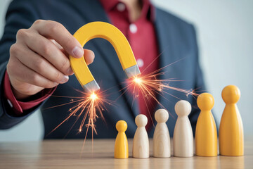 Person Attracting Talent with Magnet for Recruitment and Business Growth Concept