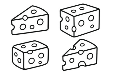 Cheese line icon set. Vector collection of swiss, maasdam, emmental cheese pieces. Dairy food symbol. Simple outline drawing for logo, menu, web, pictogram, apps.