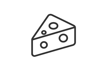 Cheese slice icon. Minimal outline symbol. Vector graphic for web, logo, app. Swiss cheese wedge sign. Dairy food concept. Emmental pictogram for creative design elements.
