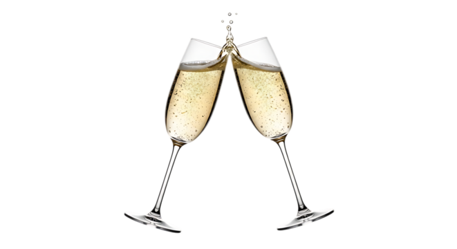 Celebrate new years eve with champagne cheers and toast to success and happy moments in the year ahead transparent background