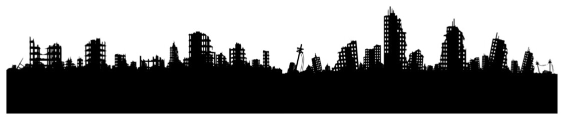 Destroyed City Skyline Silhouette for Apocalyptic Scene © Camel