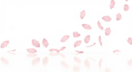 Delicate Pink Petals Falling on Reflective White Surface