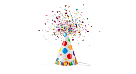 Celebration party hat and confetti explosion for birthday new year or special event background image design transparent background