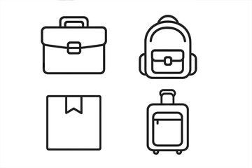 Bags and luggage line icon set. Briefcase, backpack, package, travel baggage outline signs. Vector illustration for graphic and web design, apps, business, shopping, travel.