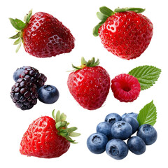 collection of organic natural punch of mixed red strawberry raspberry and blueberry isolated on transparent background.png