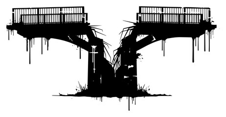 Naklejka premium Destroyed Bridge Ruin with Dripping Paint Effect