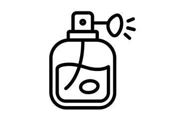 Obraz premium Modern perfume bottle icon with spray nozzle outline, stylish cartoon vector illustration for design, apps, social networks, cosmetics, beauty, fragrance concept, transparent background