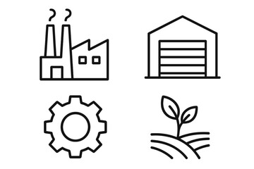 Fototapeta premium Industry line icon pack, factory, warehouse, gear, agriculture outline signs and symbols, vector cartoon illustration for graphic design, apps, adverts, various cards, industry set
