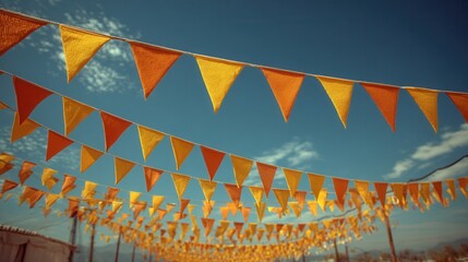 Triangular pennant flags on string isolated on plain background