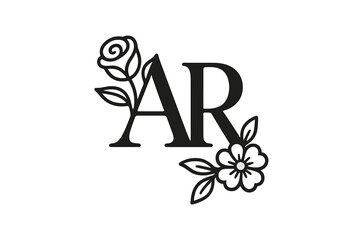 Elegant floral letter AR logo design. Wedding initial monogram with rose and flower decoration. Feminine alphabet typography for beauty brand, invitation card. Vector icon.