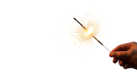 Sparkler fireworks celebration new year's eve festive light bright hand holding black background holiday fun transparent background