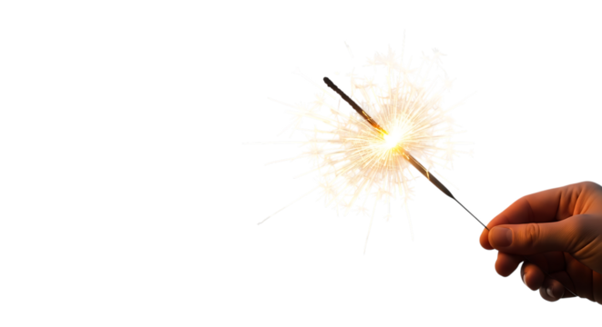 Sparkler fireworks celebration new year's eve festive light bright hand holding black background holiday fun transparent background - Powered by Adobe