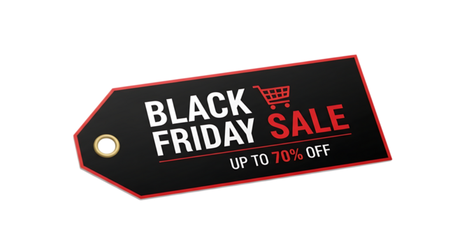 Black friday sale up to seventy percent off tag promotion shopping discount offer limited time deals marketing transparent background