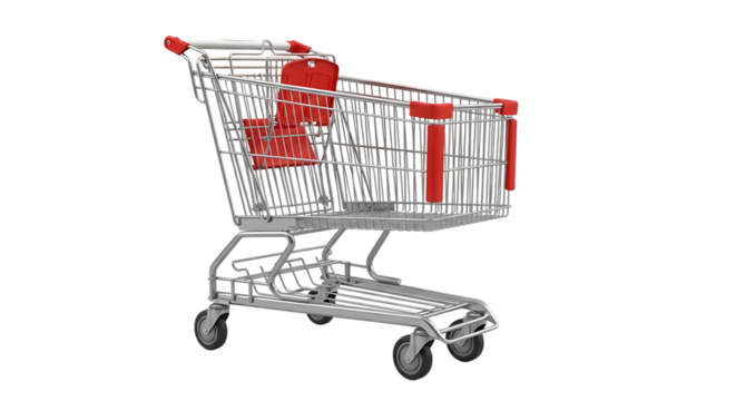 Shopping cart supermarket trolley grocery metal retail store consumerism isolated object on black transparent background