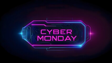 Close up of a glowing neon sign with the words cyber monday written on it representing seasonal online shopping holiday sales and modern digital marketing