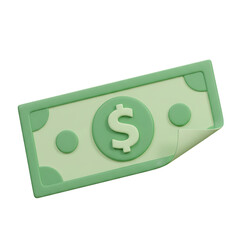 A 3D rendering of a single green dollar bill.