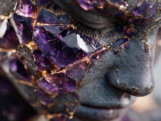 Obraz premium amethyst despair: a cinematic photorealistic close-up in low light - perfect for posters and interior decor, capturing ultra sharp details in 8k hyperrealism