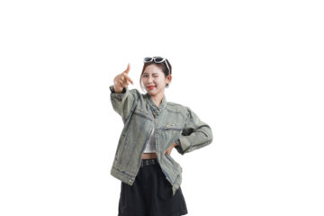 Confident Woman Expressing Affection: A stylish young woman stands in front of an undisclosed background, expressing affection and positivity. She exudes confidence and charm. 