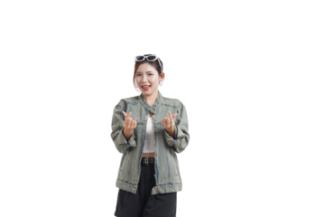 Heart Gesture: A young person poses with a cheerful expression, showcasing a finger heart gesture, symbolizing love and friendship.